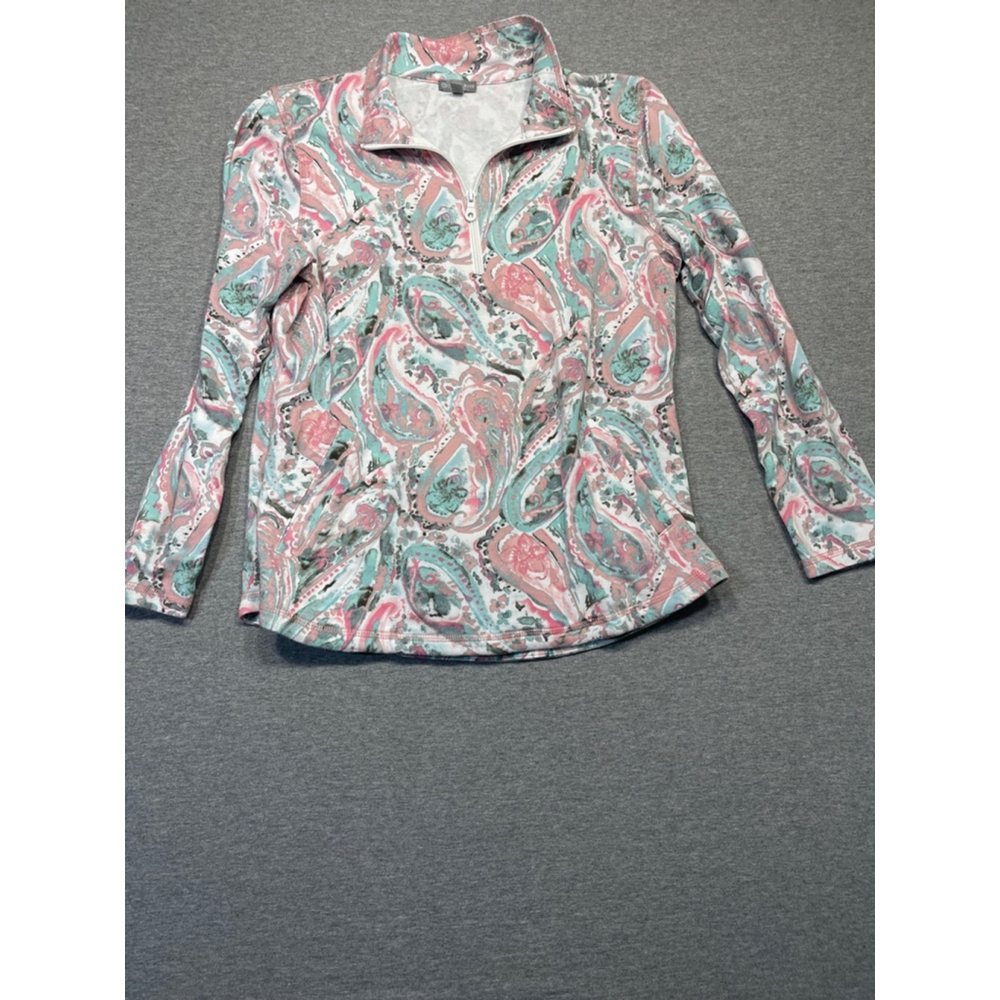 Women's T by Talbots Top, Size M, White & Pink Paisley